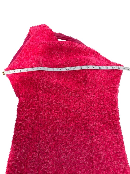 Hot Pink Sequin One Shoulder Mini Dress Textured Party Cocktail Large - Picture 5 of 9